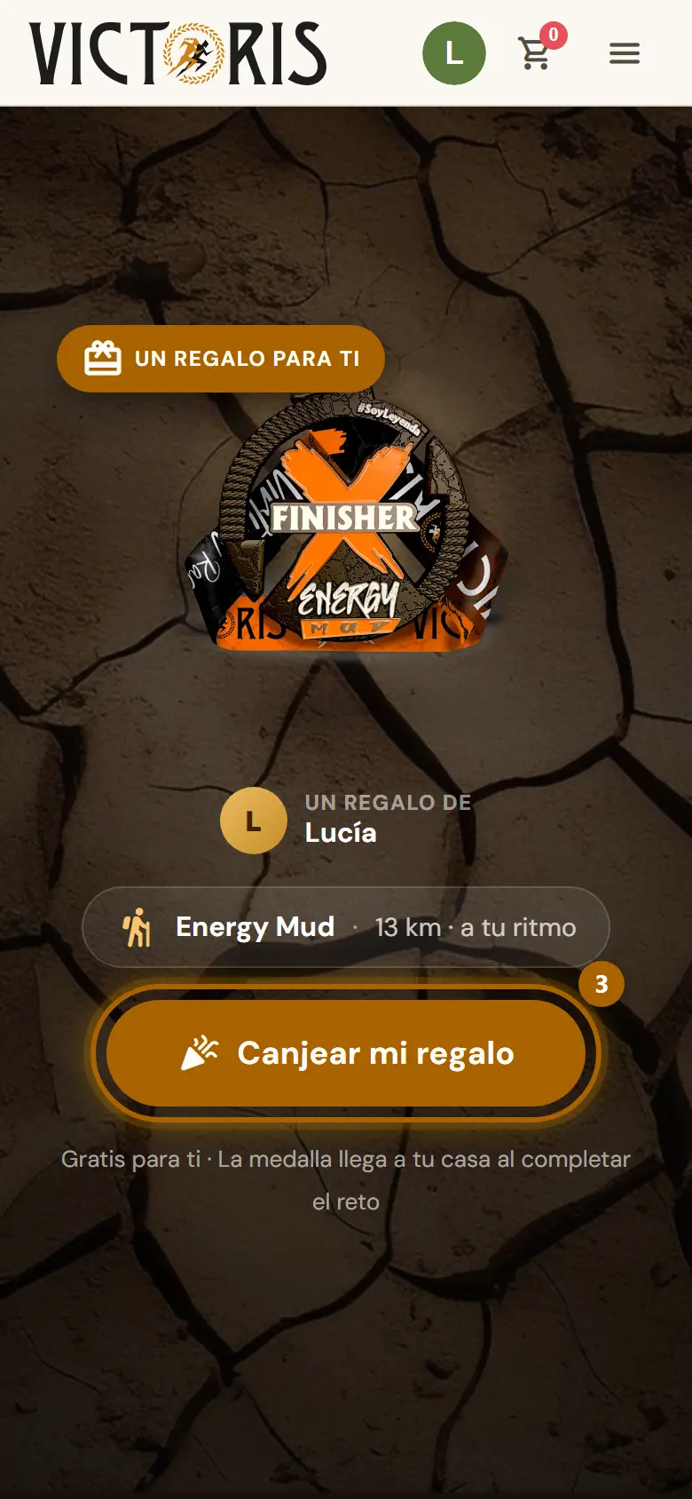 Regalo listo para canjear con el botón «Canjear mi regalo» marcado.