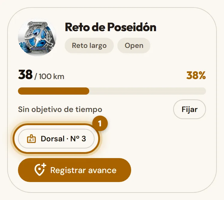 Reto en curso con el enlace del dorsal marcado.
