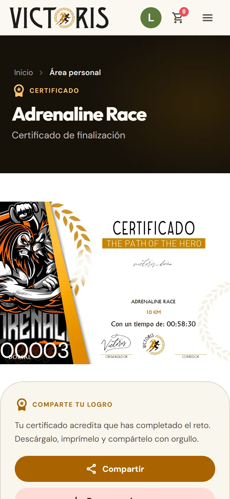 Certificado de finalización de un reto.