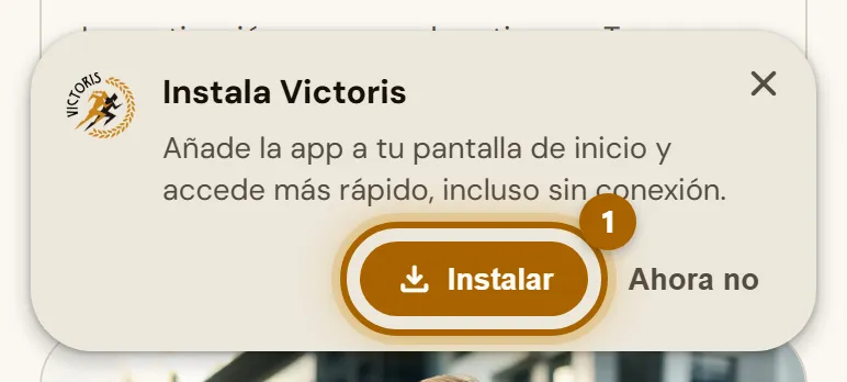 Aviso «Instala Victoris» con el botón «Instalar» marcado.