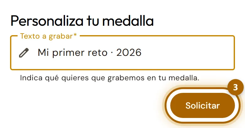 Campo «Texto a grabar» y botón «Solicitar» marcado.