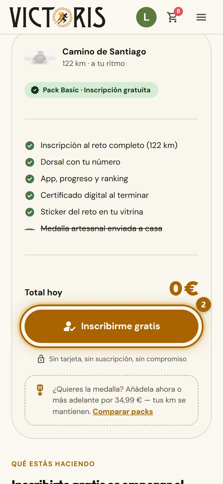 Inscripción gratuita con el botón «Inscribirme gratis» marcado.