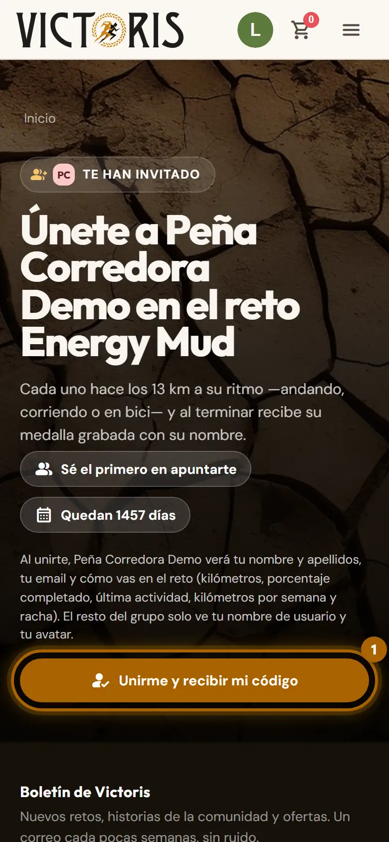 Página «Únete» de un grupo con el botón para unirse marcado.